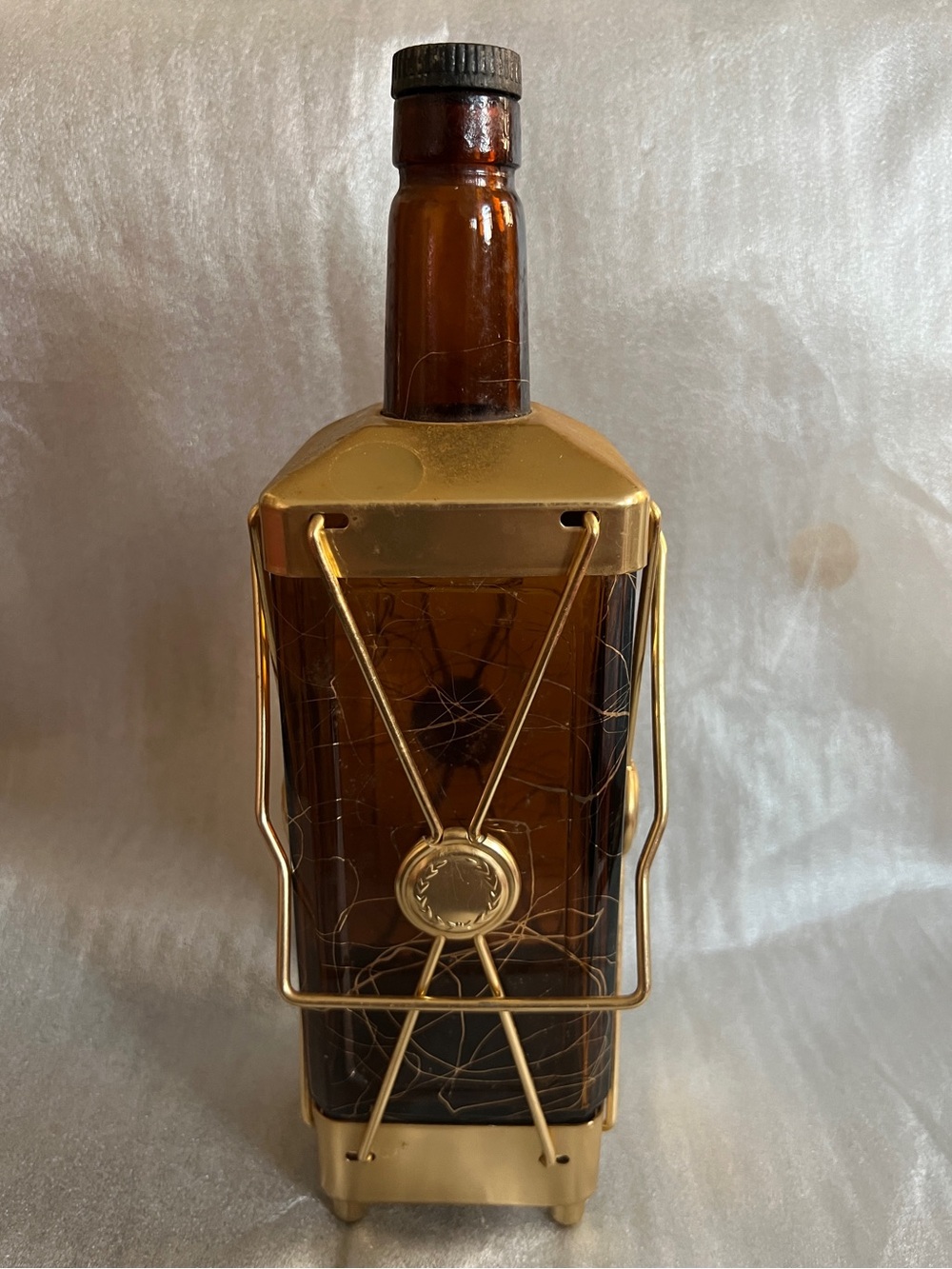 Vintage 1950s Swiss Harmony Musical Bottle Decanter gold-tone Cage Works Chicago
